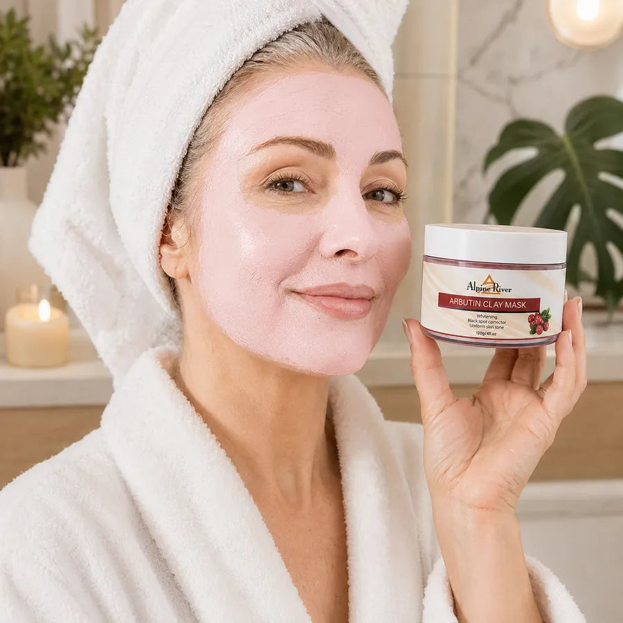 Woman wearing Alpha Arbutin Whitening Clay Mask