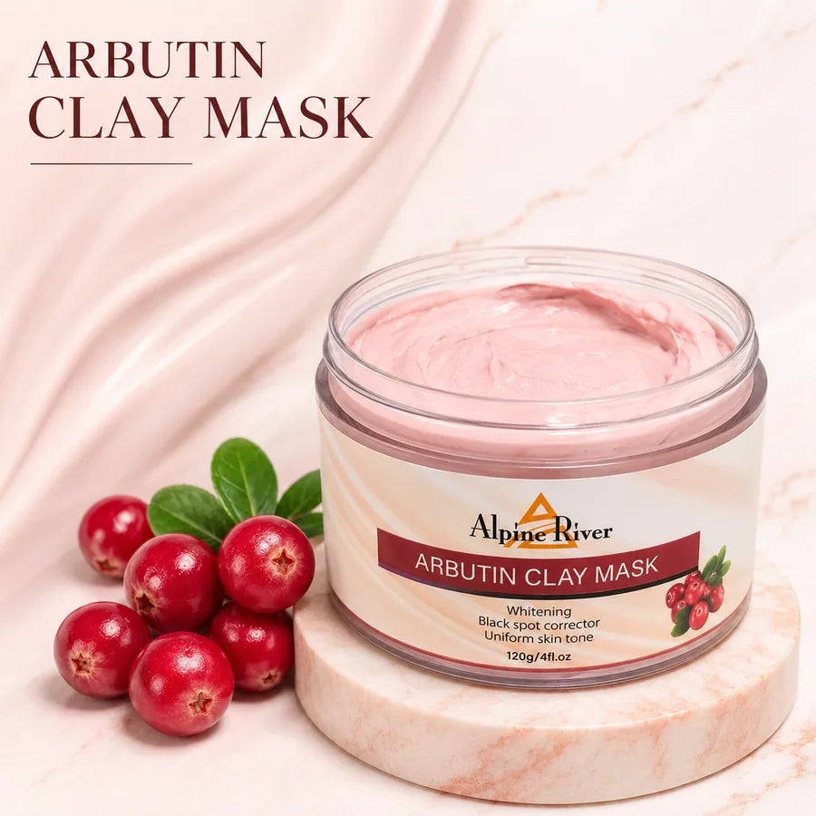 Open Alpha Arbutin Whitening Clay Mask with pink clay texture