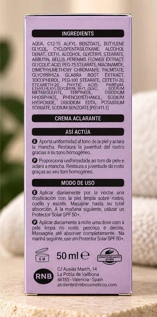 Deliplus Dark Spots Face Cream ingredients and night-time directions on packaging