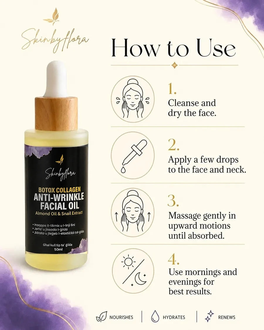 How to use Skin by Flora Botox Collagen Anti-Wrinkle Facial Oil
