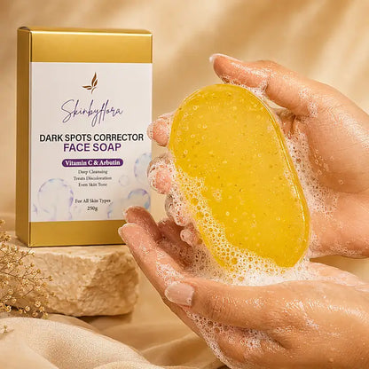 Skin by Flora Dark Spots Corrector Face Soap lathered in hands