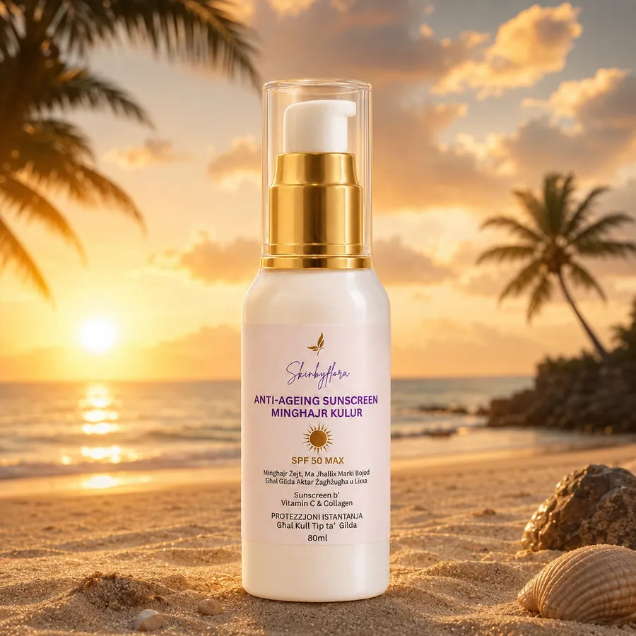 Skin by Flora Anti-Ageing Sunscreen SPF 50 Max without colour at sunset